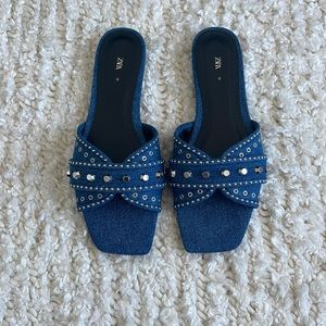 Zara Studded Denim Sandals